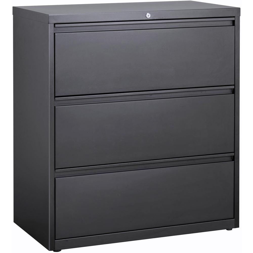 Lorell Charcoal Lateral File Drawer - 3 Drawers - A4, Legal, Letter - Anti-tip, Security Lock