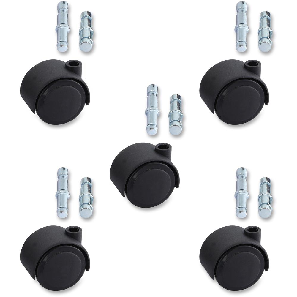 Lorell Premium Dual Soft Wheel Casters Set - 1.97" - Nylon/Metal - Black - 5/Set