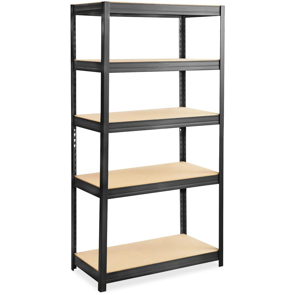 Safco Boltless Steel Shelving Unit - 5 Tier - 72" H x 36" W x 18" D - Floor - Adjustable Shelf - Black - Wood, Steel, Particleboard - 1 Each