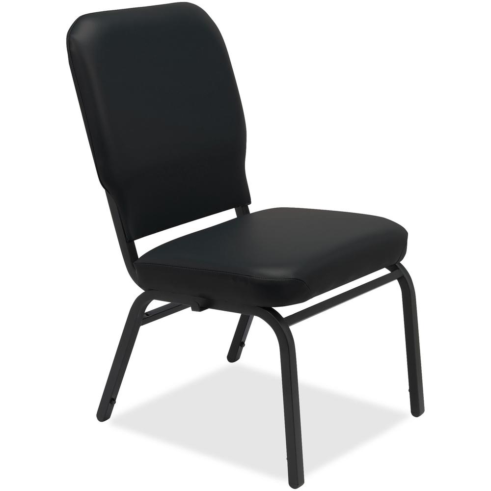 Lorell Oversized Stack Chairs - Black Vinyl Seat & Back - Steel Frame - 2/Carton