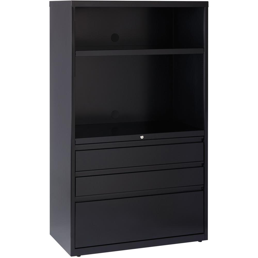 Lorell 36" Lateral File Drawer Combo Unit - 2 Shelves, 3 Drawers - Legal, Letter, A4 - Cable Management, Locking