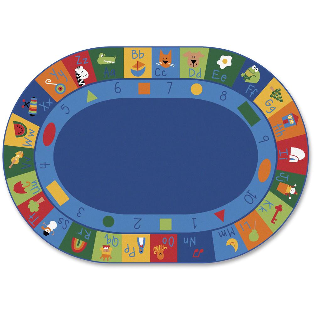 This is the image of Carpets for Kids Learning Blocks Oval Seating Rug - 11.67 ft Length x 99" Width