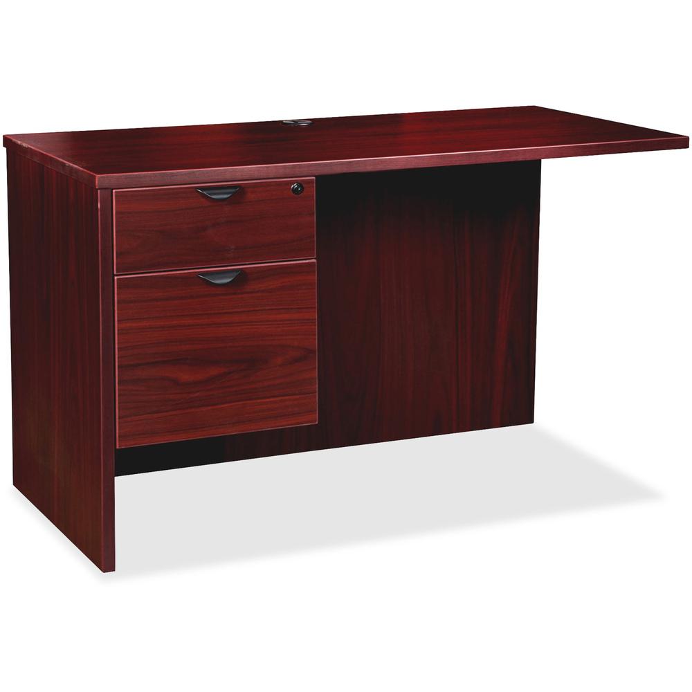 This is the image of Lorell Prominence 2.0 Mahogany Laminate Box/File Left Return - 2-Drawer - 42" x 24" x 29" - 1" Top - 2 x File, Box Drawer(s) - Single Pedestal on Left Side - Band Edge - Material: Particleboard - Finish