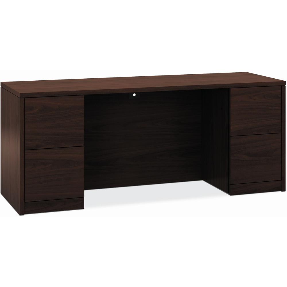 HON 10500 Pedestal Credenza - 72" x 24" x 29.5" - 4 File Drawers - Double Pedestal - Flat Edge - Mahogany Finish