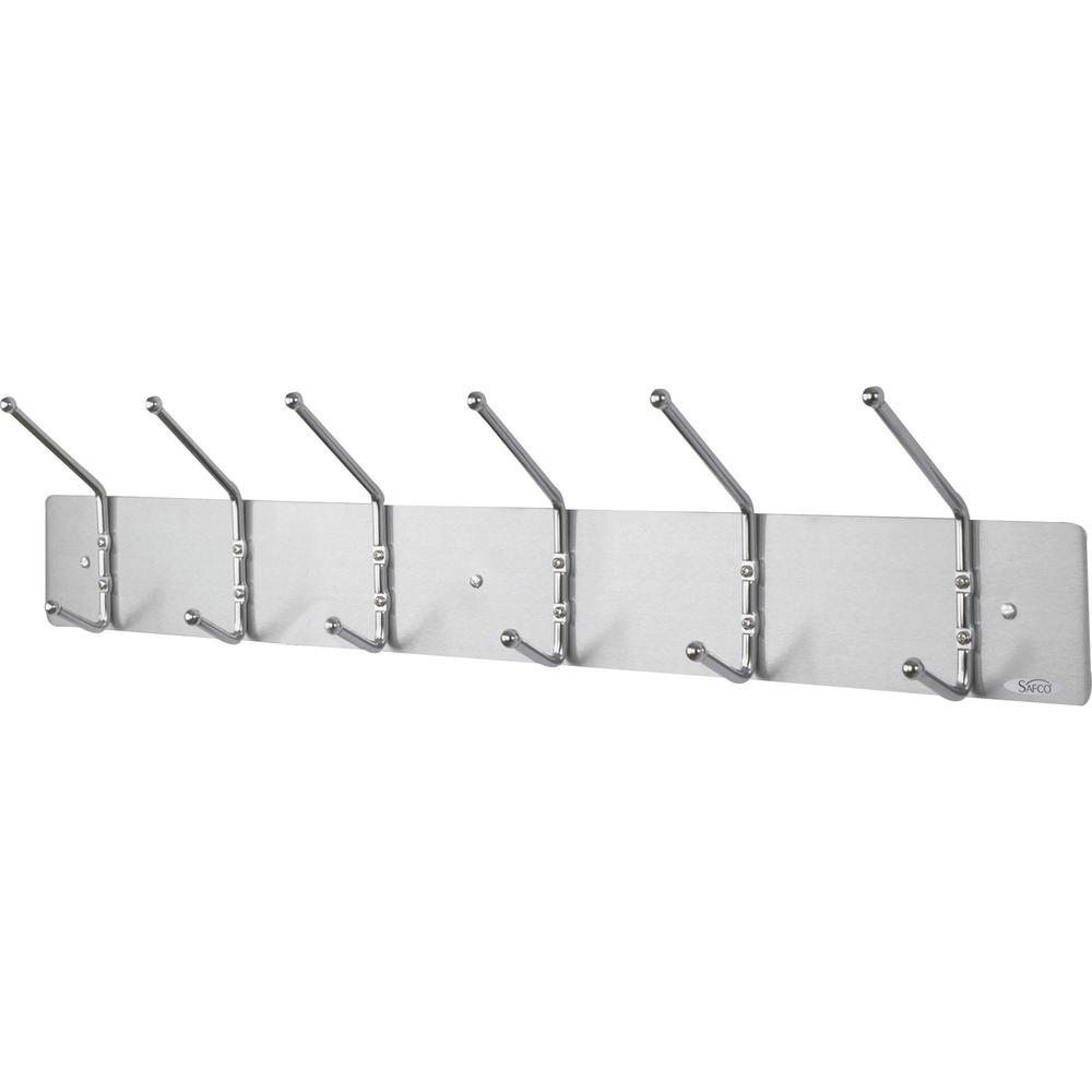 Safco Steel Coat Hooks - 6 Hooks - 10 lb Capacity - Silver