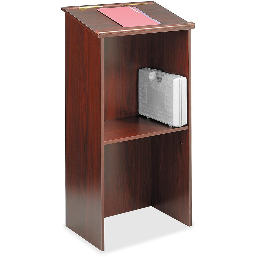 Safco Stand Up Lectern - Rectangle Top - 15.75" x 23" - 46" Height - Assembly Required - Mahogany Wood