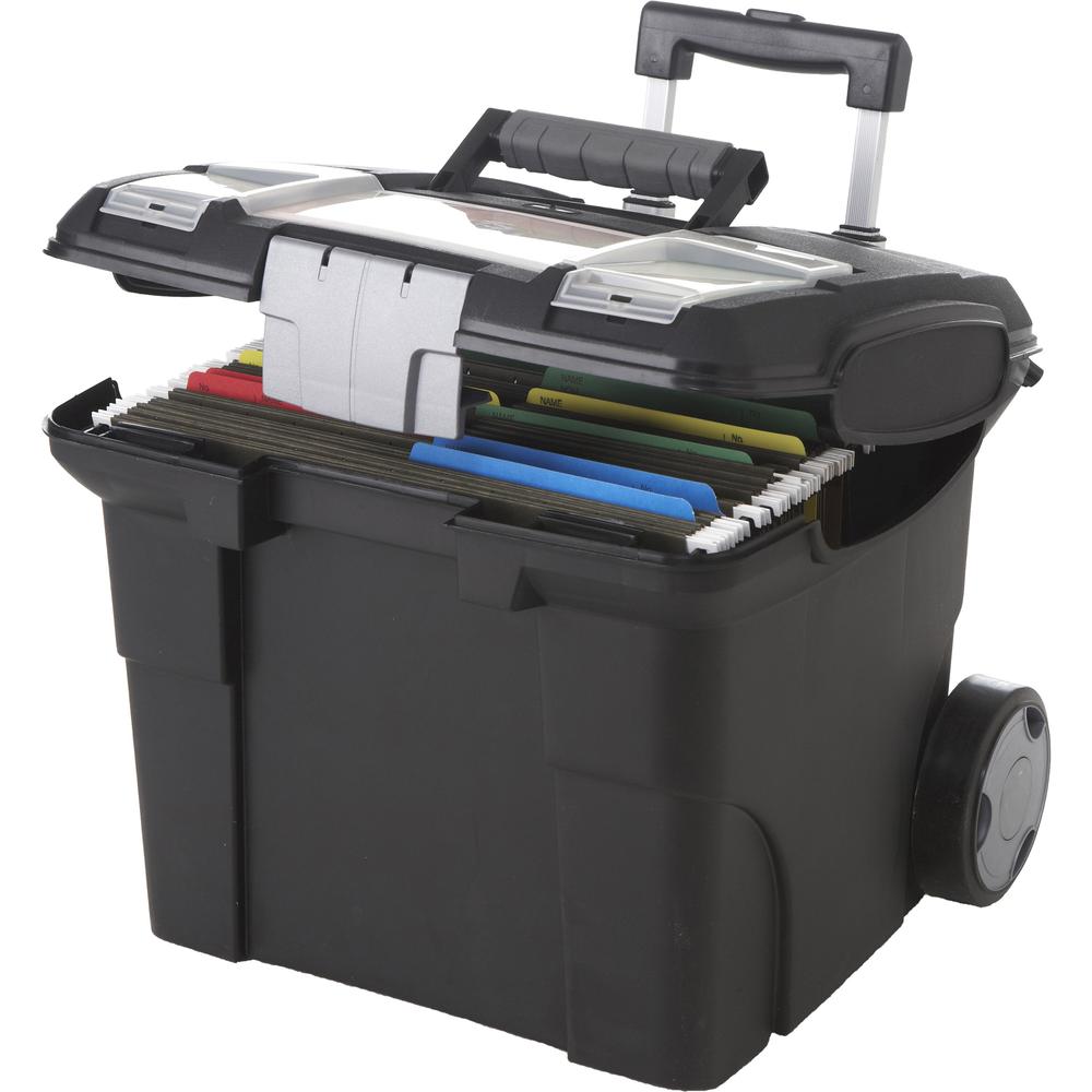 Image of Storex Premium File Cart - Telescopic Handle - Steel, Plastic - 15" Length X 16.4" Width X 17" Depth Height - Black - 1 Each