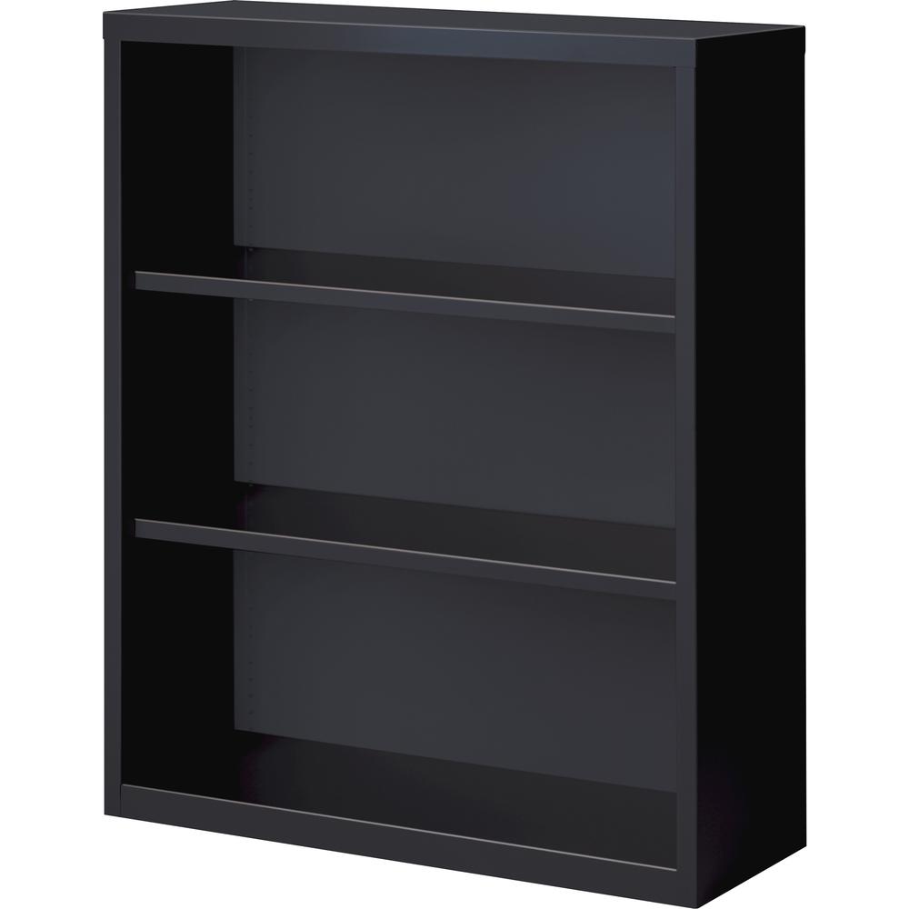 Lorell Fortress Series Bookcases - 34.5" x 13" x 42" - 3 Shelves - Black - Powder Coated Steel - Recycled