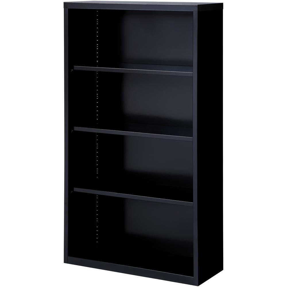Lorell Fortress Bookcase - 34.5" x 13" x 60" - 4 Shelves - Black - Powder Coated Steel - Recycled