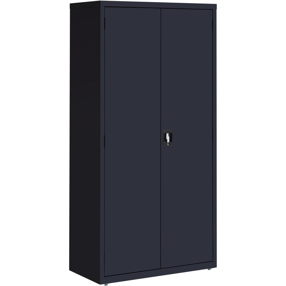 Lorell Fortress Series Storage Cabinet - 36" x 18" x 72" - 5 Shelves - Recessed Locking Handle, Hinged Door - Black - Powder Coated Steel - Recycled