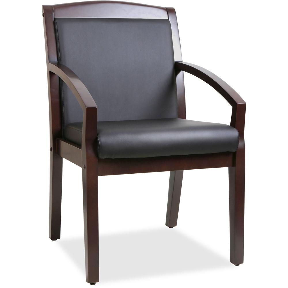 Lorell Wood Guest Chair - Black Bonded Leather Seat & Back - Espresso Wood Frame - Four-legged Base