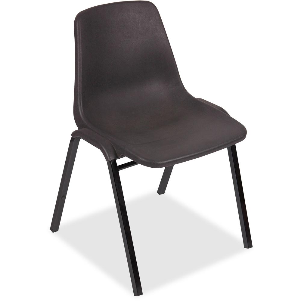 Lorell Black Plastic Stacking Chairs - Polypropylene Seat & Back - Powder Coated Metal Frame - Arched Base - 4/Carton