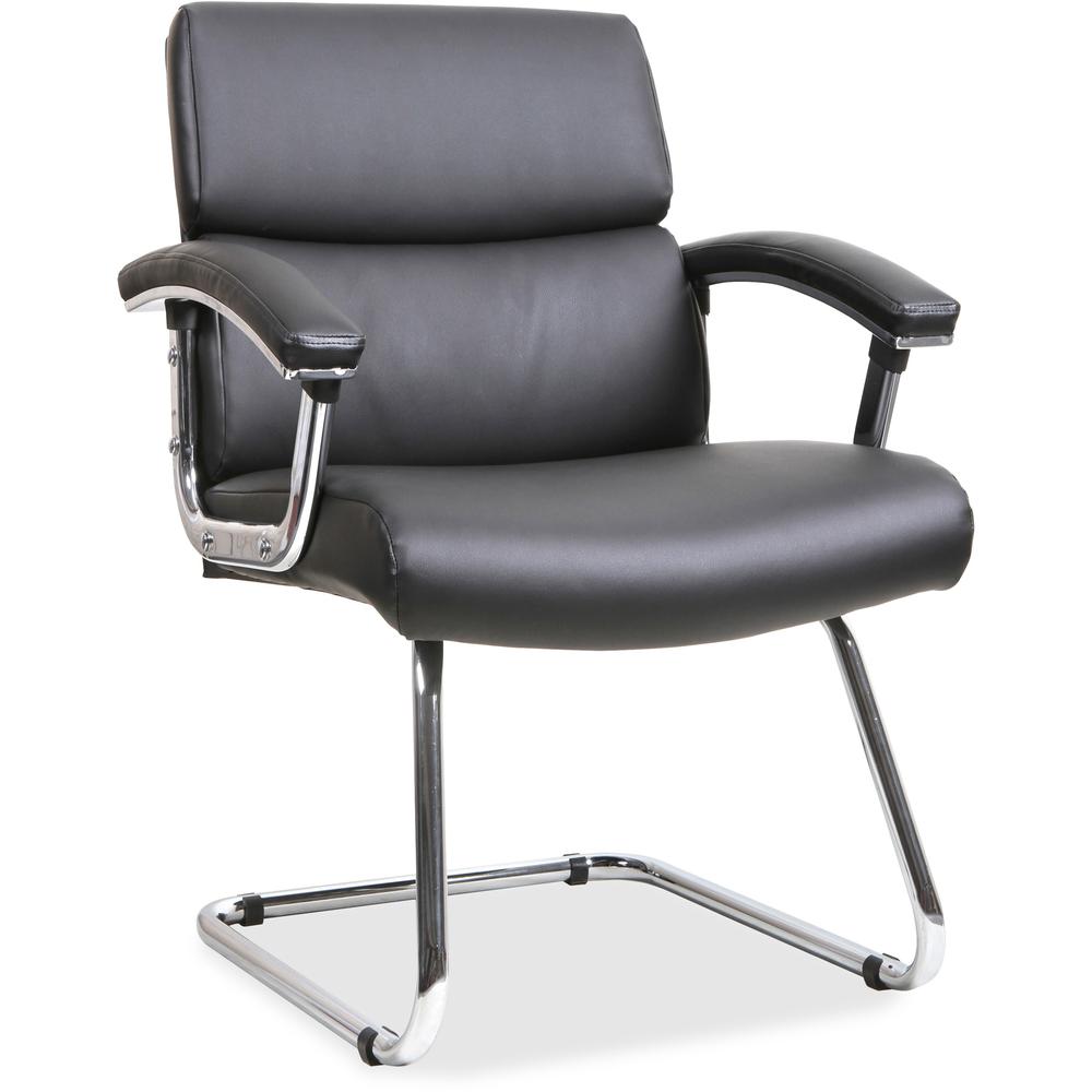 Lorell Black Leather Guest Chair - Sled Base - 1 Each