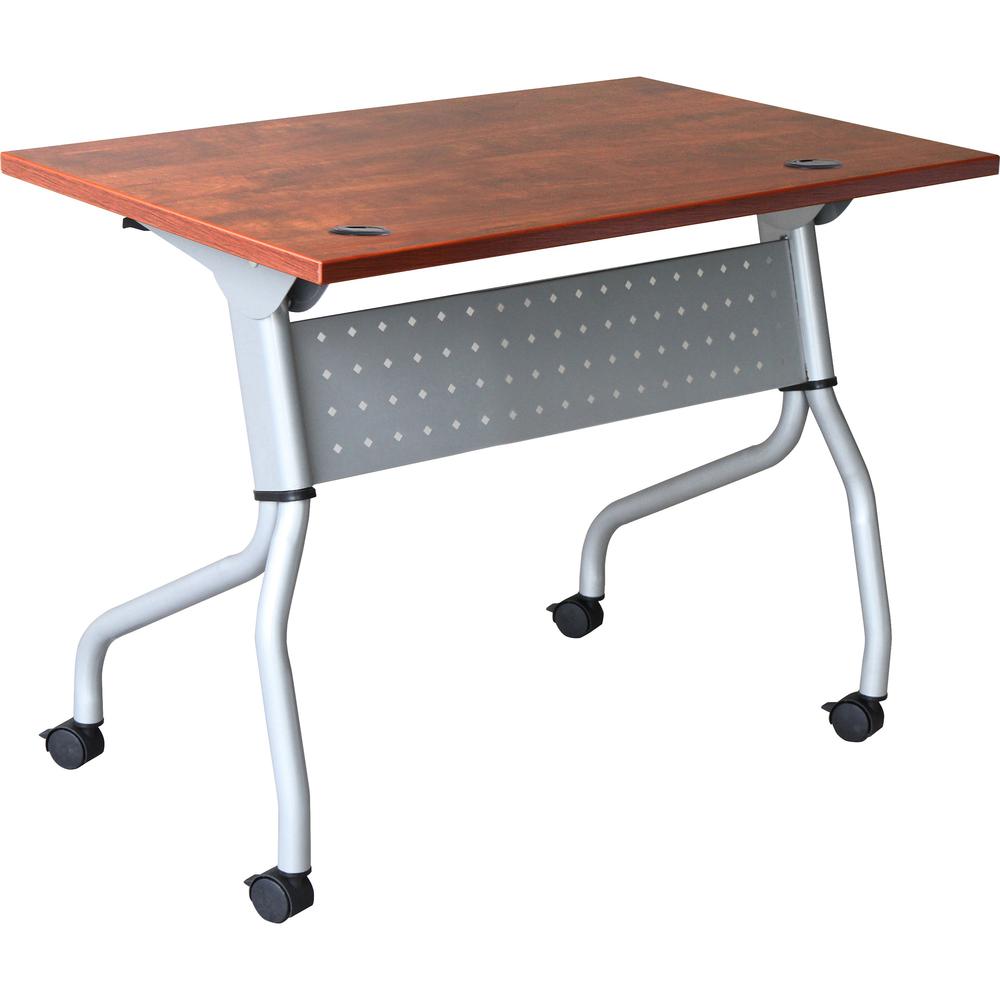 Lorell Cherry Flip Top Training Table - Rectangle Top - Four Leg Base - Cherry Finish