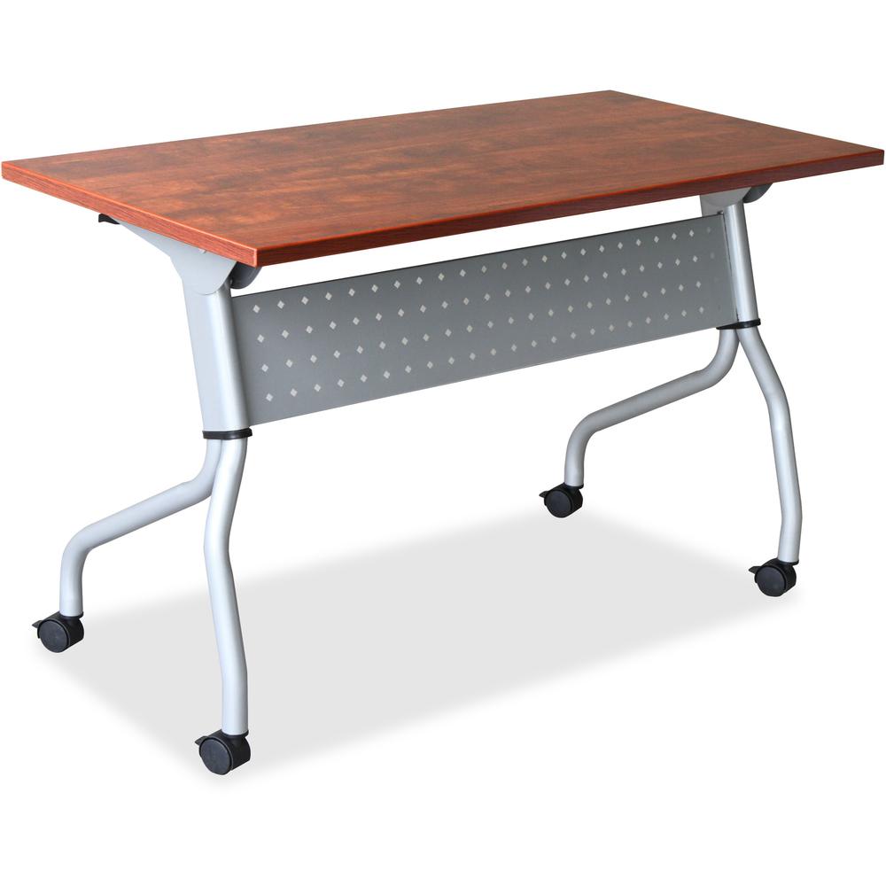 Lorell Cherry Flip Top Training Table - Rectangle Top - Four Leg Base - Cherry Finish - Assembly Required