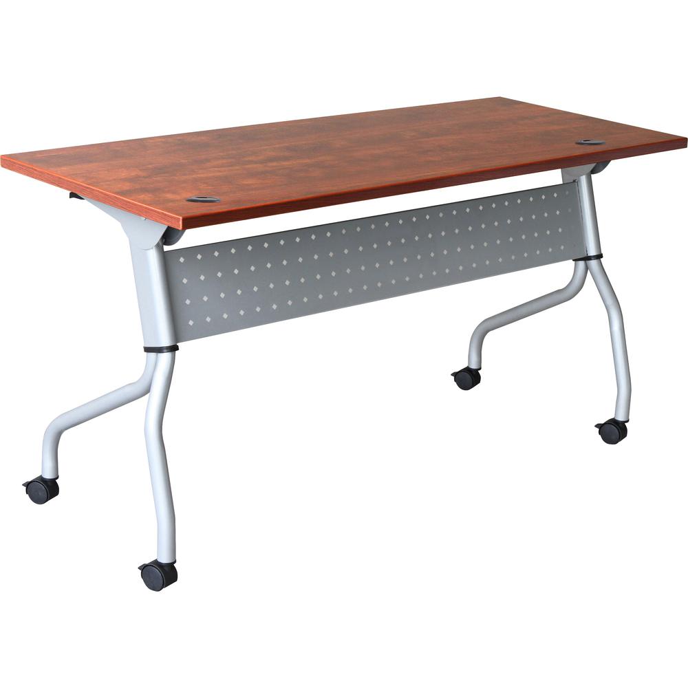 Lorell Cherry Flip Top Training Table - Rectangle Top - Four Leg Base - Cherry Finish