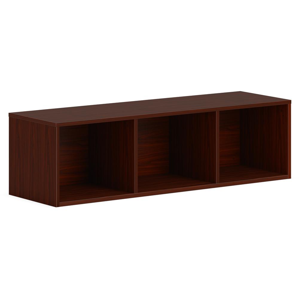 This is the image of HON Mod Wall Mounted Storage - Open - 48"W - Traditional Mahogany Finish - 48" x 14" x 39.8" - Mahogany Finish