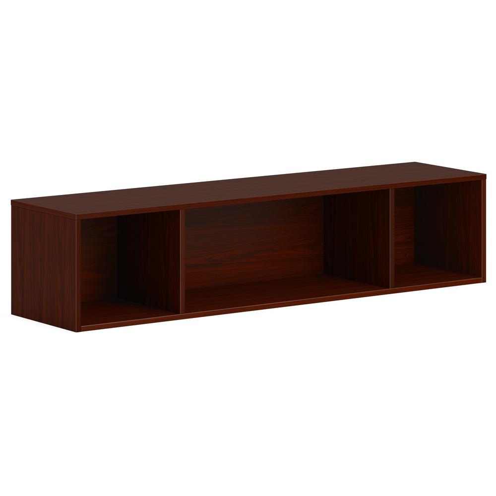 This is the image of HON Mod Wall Mounted Storage - Open - 60"W - Traditional Mahogany Finish - 60" x 14" x 39.8"