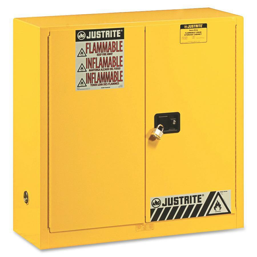 Justrite Flammable Liquid Cabinet - 43" x 18" x 44" - Front Open Doors - Fire Resistant - Yellow - Steel