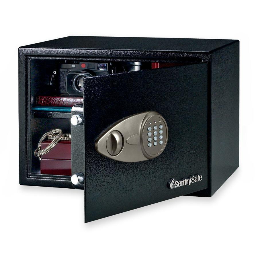 Sentry Safe Security Safe - 1.20 ft³ - Electronic, Key Lock - 2 Live-locking Bolt(s) - Internal Size 10.50" x 16.75" x 12.63" - Overall Size 10.6" x 17" x 14.8" - Black - Steel