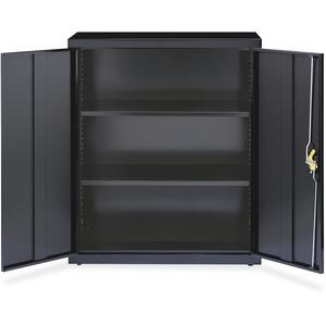 Lorell Fortress Series Storage Cabinets - 18" x 36" x 42" - 3 Shelves - Recessed Locking Handle, Hinged Door - Black - Powder Coated Steel - Recycled