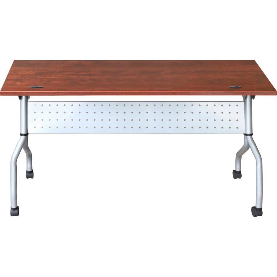 Lorell Cherry Flip Top Training Table - Rectangle Top - Four Leg Base - Cherry Finish