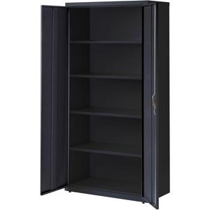 Lorell Fortress Series Storage Cabinet - 36" x 18" x 72" - 5 Shelves - Recessed Locking Handle, Hinged Door - Black - Powder Coated Steel - Recycled