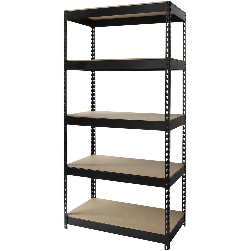 Lorell Riveted Steel Shelving - 5 Compartments - 72" H x 36" W x 18" D - Heavy Duty, Rust Resistant - 28% Recycled - Black - Steel - 1 Each