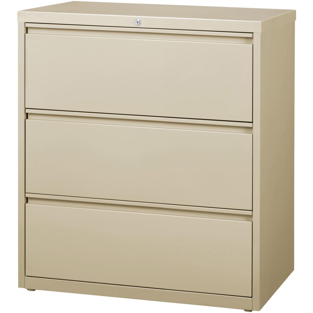 Lorell 3-Drawer Putty Lateral File - 36" x 18.6" x 40.3" - Letter, Legal, A4 - Locking Drawer, Magnetic Label Holder, Ball-bearing Suspension, Leveling Glide