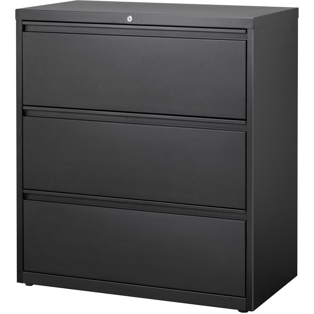 Lorell 3-Drawer Black Lateral File - 36" x 18.6" x 40.3" - Letter, Legal, A4 - Locking Drawer, Magnetic Label Holder, Ball-bearing Suspension, Leveling Glide