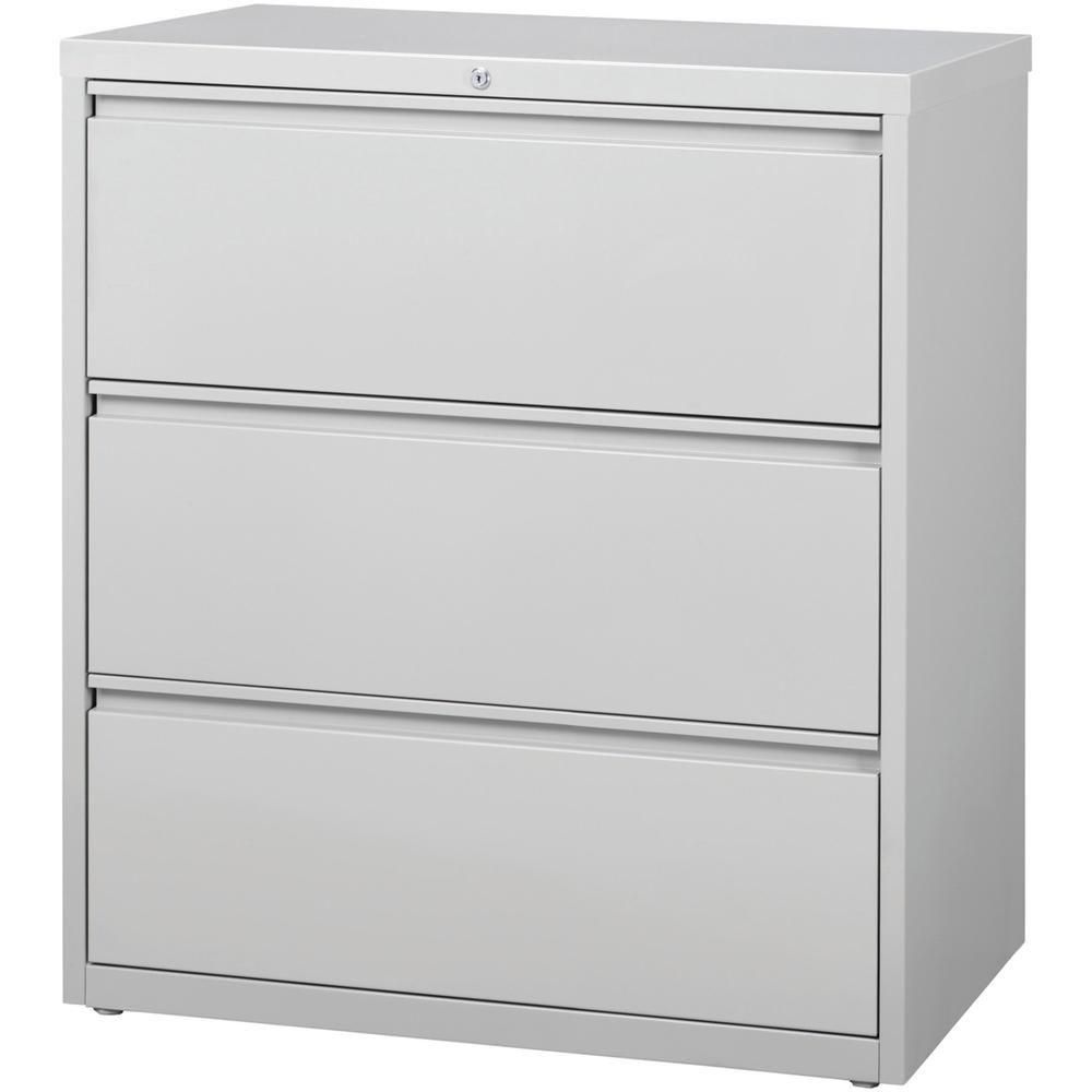 Lorell 3-Drawer Light Gray Lateral Files - 36" x 18.6" x 40.3" - Letter, Legal, A4 - Locking Drawer, Magnetic Label Holder, Ball-bearing Suspension