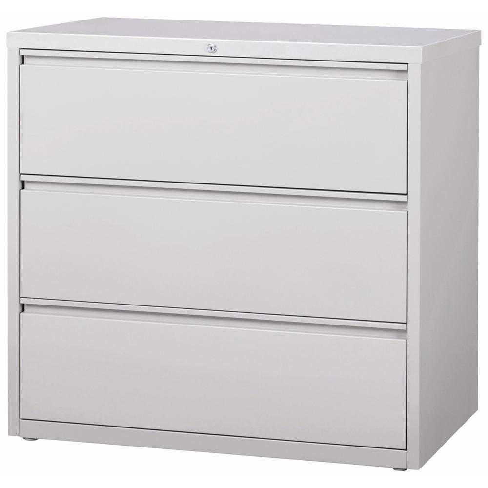 Lorell 3-Drawer Light Gray Lateral File - 42" x 18.6" x 40.3" - Letter, Legal, A4 - Locking Drawer, Magnetic Label Holder, Ball-bearing Suspension, Leveling Glide