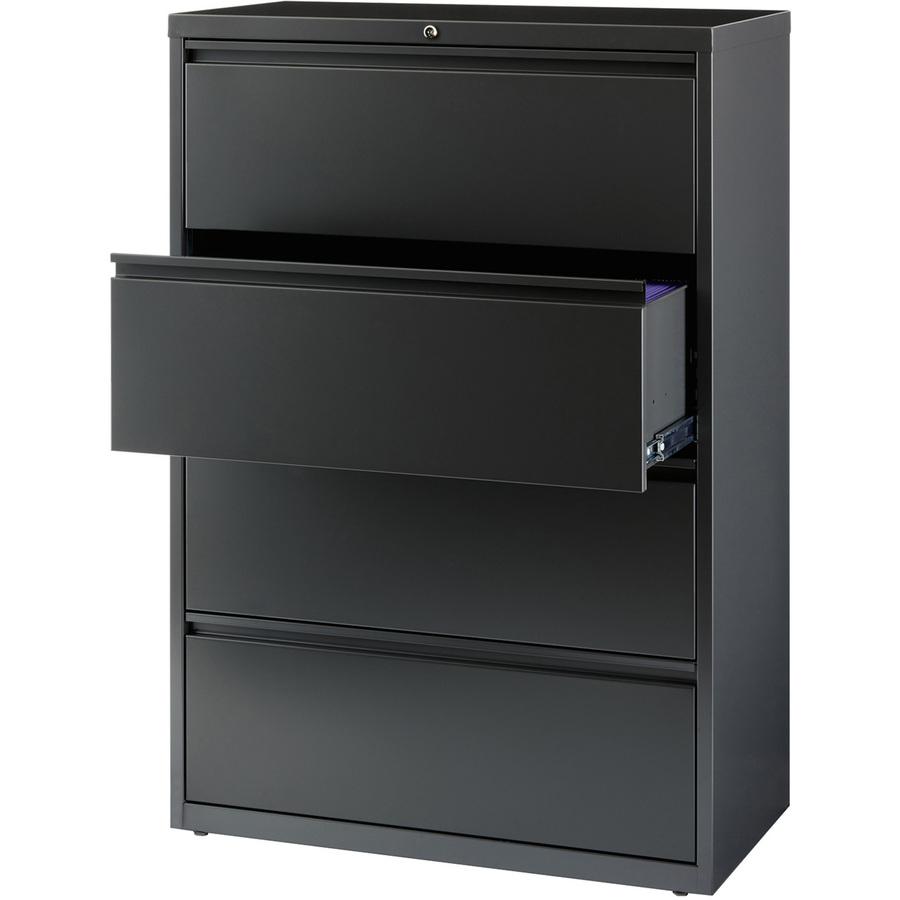 Lorell 4-Drawer Lateral File Cabinet - 36" x 18.6" x 52.5" - Legal, Letter, A4 - Rust Proof - Charcoal