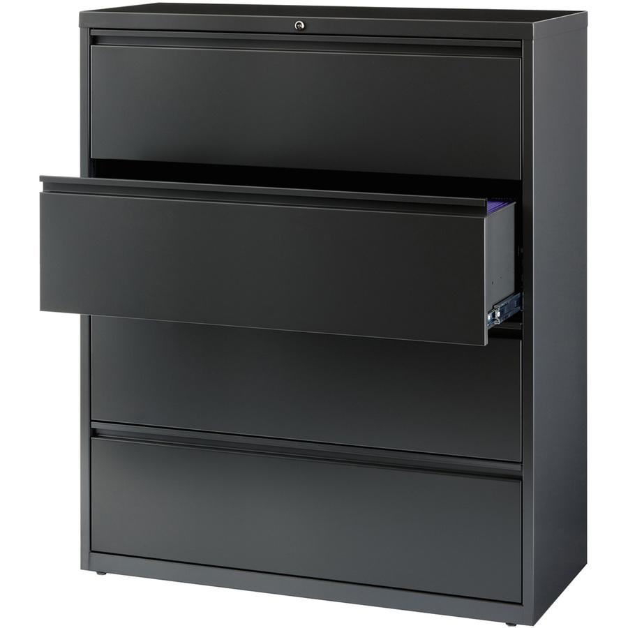 Lorell 4-Drawer Lateral File Cabinet - 42" x 18.6" x 52.5" - Legal, Letter, A4 - Rust Proof - Charcoal