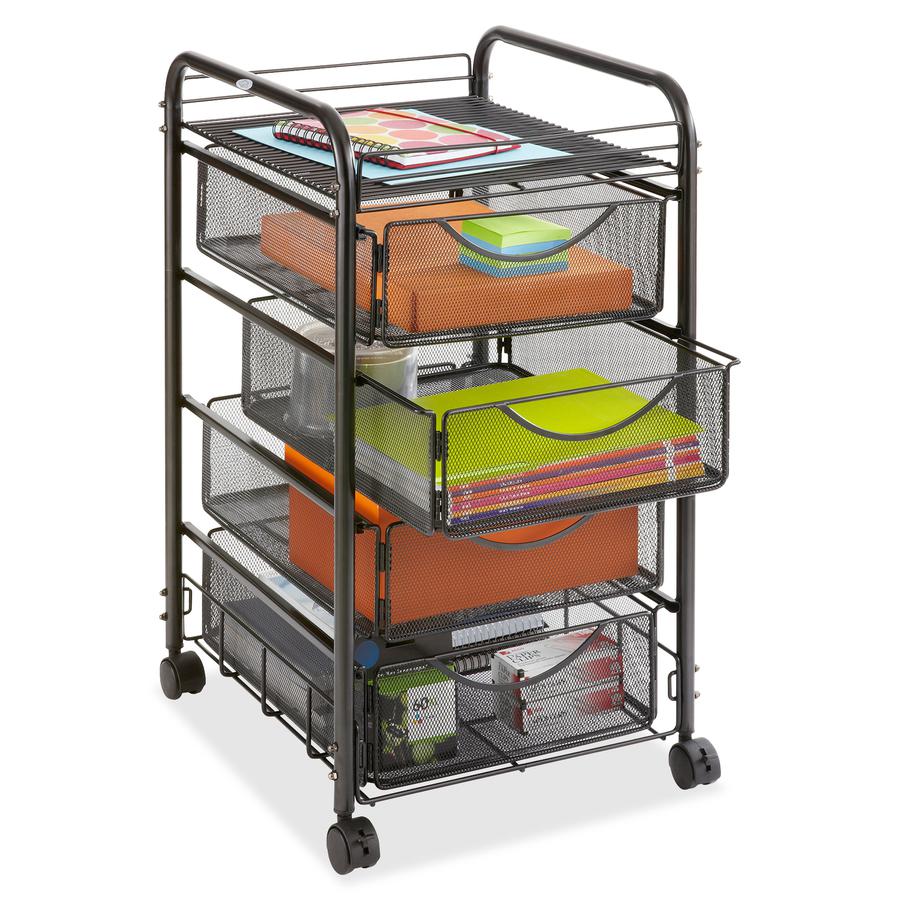 Safco Onyx Mobile File Cart - 2 Shelf - 4 Drawer - 4 Casters - Black Steel Frame - Black