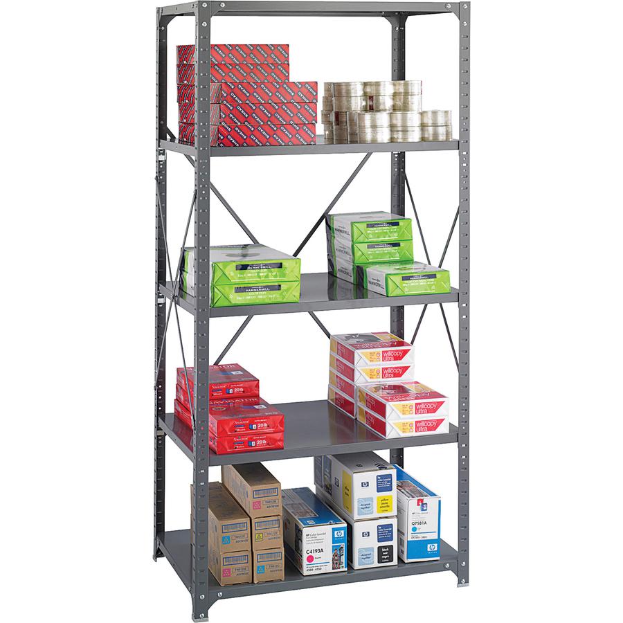 Safco Shelf Kit - 36" x 24" x 75" - 6 Shelves - 2100 lb Load Capacity - Dark Gray - Powder Coated Steel - Assembly Required