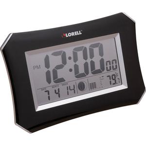 Lorell LCD Wall Clock - Digital - Quartz - Black - Silver/Plastic Case