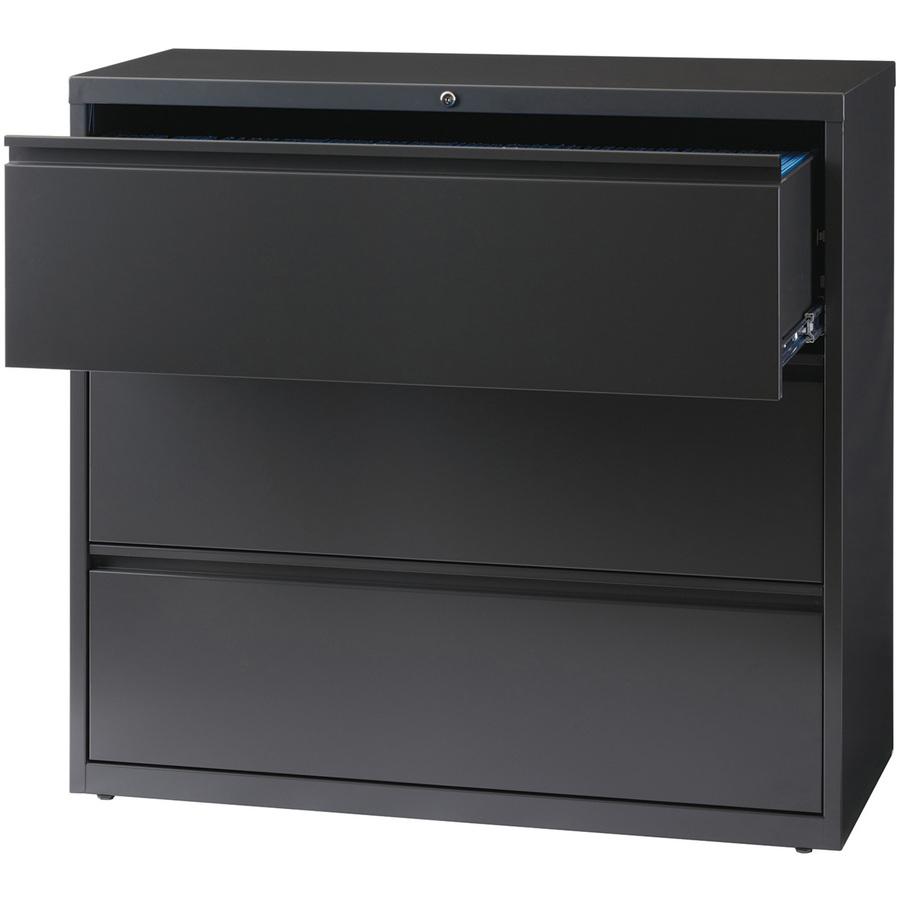 Lorell 3-Drawer Black Lateral File - 42" x 18.6" x 40.3" - Letter, Legal, A4 - Locking Drawer, Magnetic Label Holder, Ball-bearing Suspension, Leveling Glide