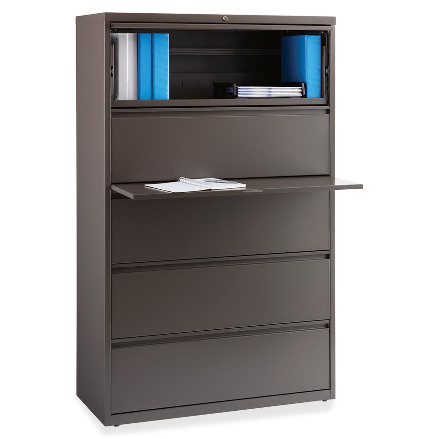 Lorell Fortress 42- Lateral File - 5-Drawer - 42" x 18.6" x 67.6" - 1 Shelf - 5 File Drawers - Letter, Legal, A4 - Magnetic Label Holder, Ball Bearing Slide