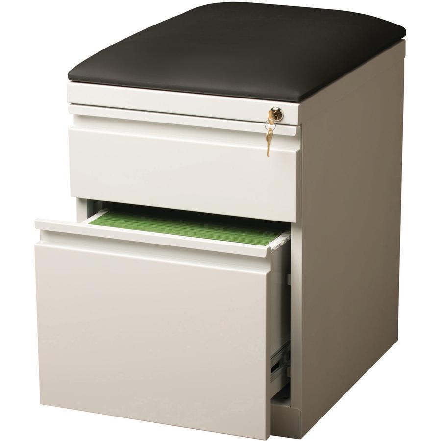 Lorell Mobile Pedestal File with Seating - 2-Drawer - White - Steel