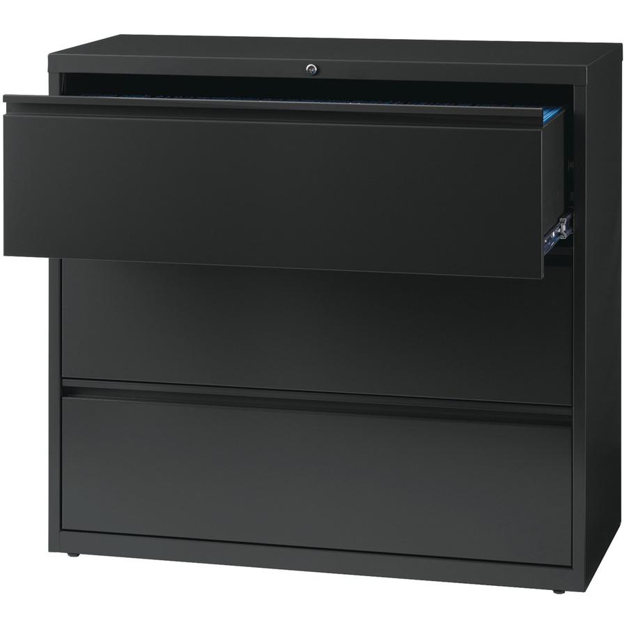 Lorell Charcoal Lateral File Drawer - 42" x 18.8" x 40.1" - 3 Drawers - A4, Legal, Letter - Anti-tip, Security Lock