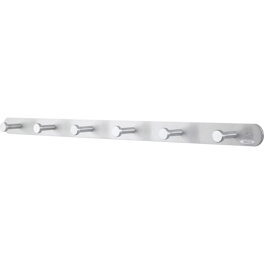 Safco Coat Hook - 6 Hooks - 60 lb Capacity - 1" Size - Aluminum/Steel - Silver