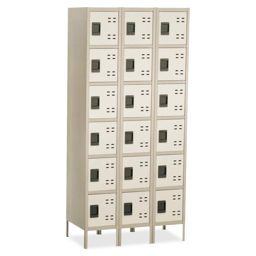 Safco 6-Tier 2-Tone Locker with Legs - 36" x 18" x 78" - 3 Shelves - Recessed Locking Handle - Tan - Steel