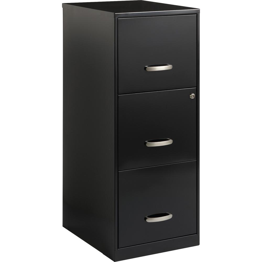 Lorell SOHO 18" 3-Drawer Vertical File - Black - Steel - Locking Drawer - Assembly Required