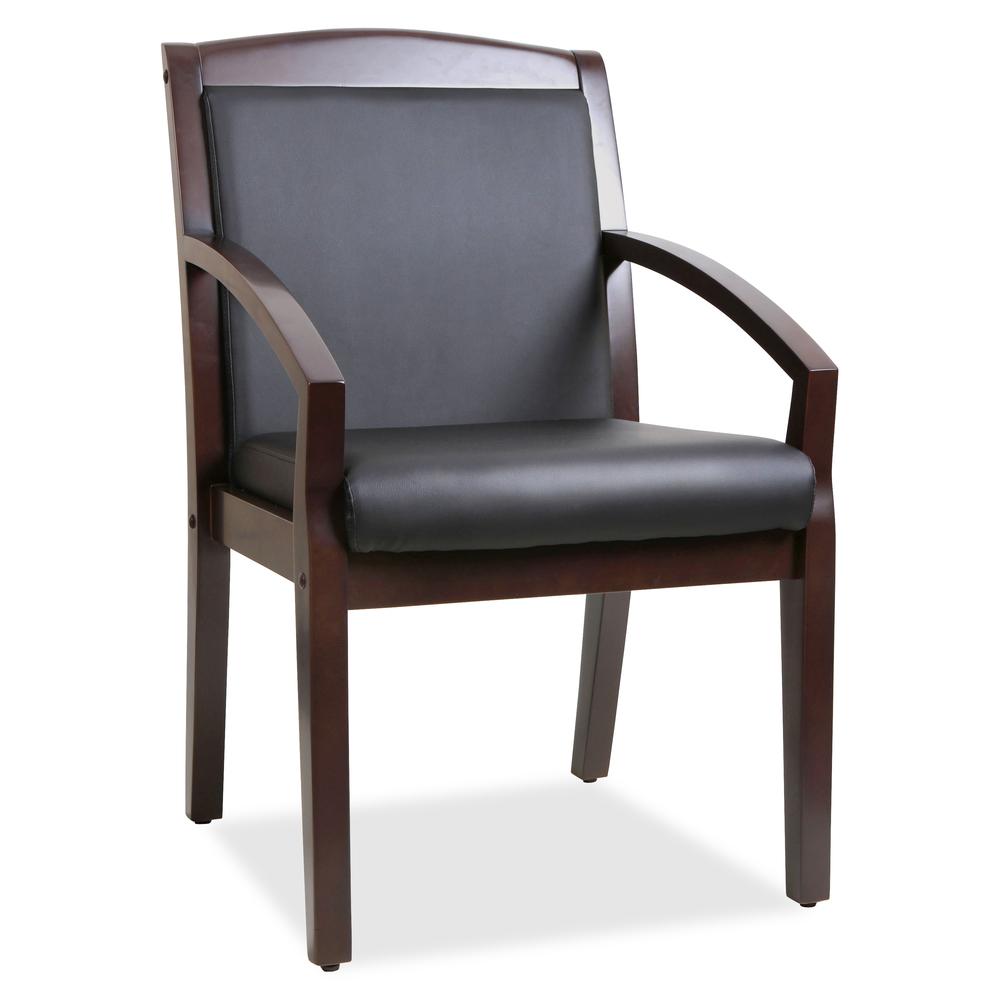 Lorell Wood Guest Chair - Black Bonded Leather Seat & Back - Espresso Wood Frame - Four-legged Base