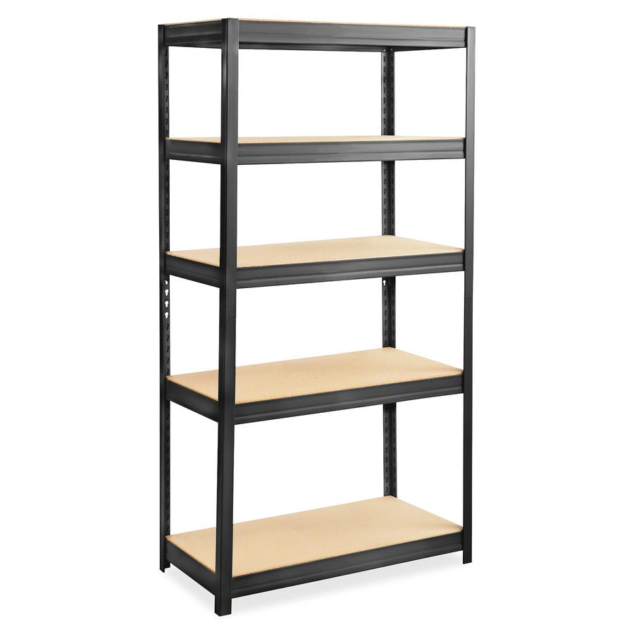 Safco Boltless Steel Shelving Unit - 5 Tier - 72" H x 36" W x 18" D - Floor - Adjustable Shelf - Black - Wood, Steel, Particleboard - 1 Each