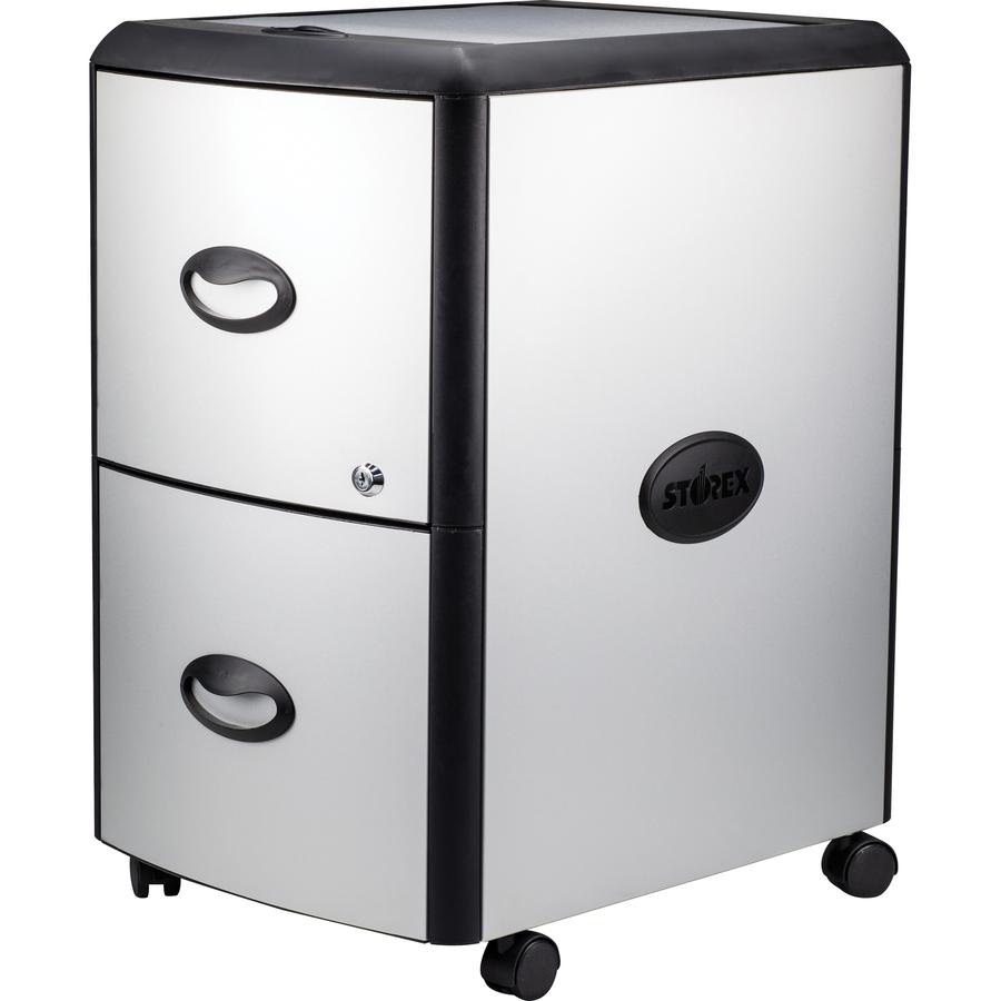Storex Metal-clad Mobile Filing Cabinet - 19" x 15" x 23" - Letter Size - Washable, Durable - Locking Drawer & Casters - Platinum & Gray