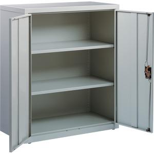 Lorell Fortress Series Storage Cabinets - 18" x 36" x 42" - 3 x Shelves - Recessed Locking Handle, Hinged Door - Light Gray - Powder Coated Steel - Recycled