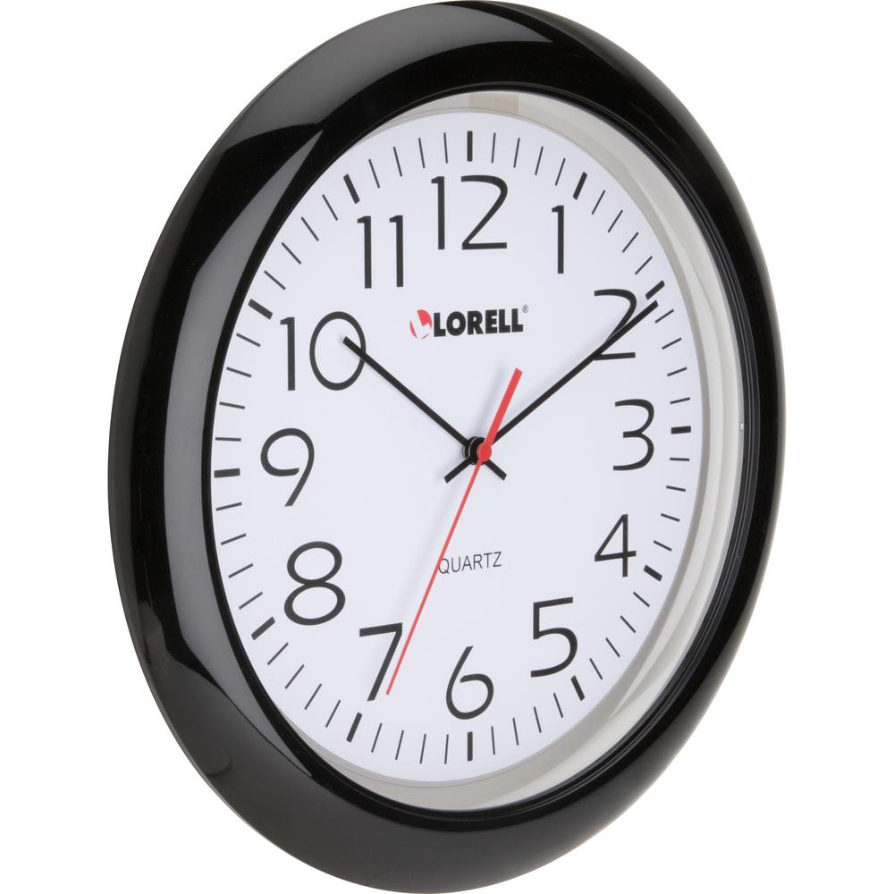Lorell 13-1/4" Round Wall Clock - Analog - Quartz - White Dial - Black Case