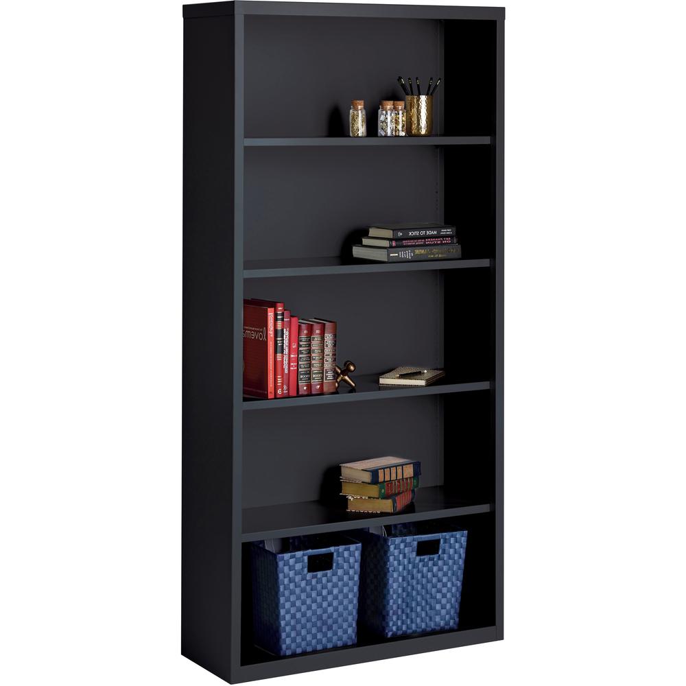 Lorell Fortress Bookcase - 34.5" x 13" x 72" - 5 Shelves - Black - Powder Coated Steel - Recycled